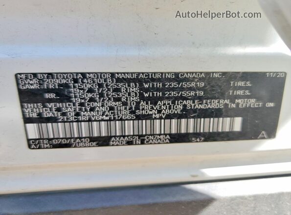 2T3C1RFV6MW117665 2021 TOYOTA RAV4 White ძრავის განყოფილების ხედი