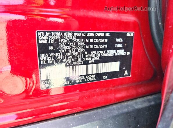 2T3C1RFV7LC082523 2020 TOYOTA RAV4 Red Widok naklejki z numerem VIN