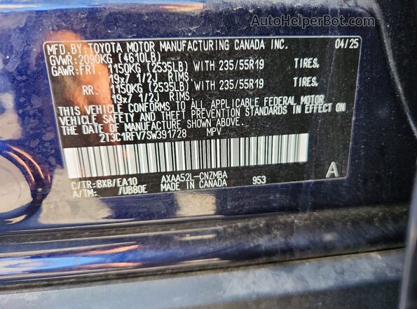 2T3C1RFV7SW391728 2025 TOYOTA RAV4 Blue VIN კოდის სტიკერის ხედი