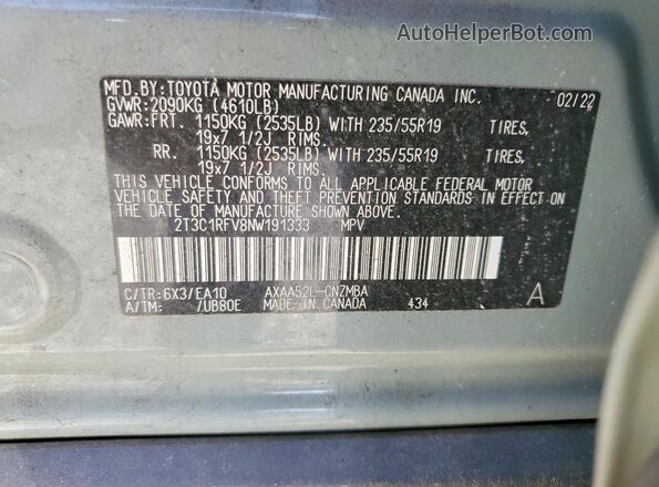2T3C1RFV8NW191333 2022 TOYOTA RAV4 Серый Вид наклейки с VIN-кодом
