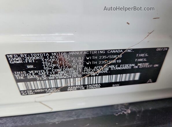 2T3C1RFV8RW342810 2024 TOYOTA RAV4 White VIN sticker view