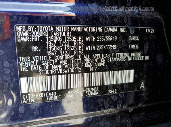 2T3C1RFV8SW436112 2025 TOYOTA RAV4 Blue 360 interior view