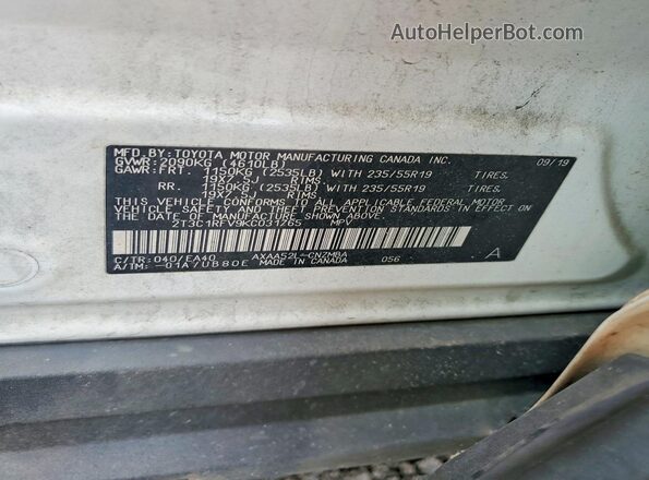2T3C1RFV9KC031765 2019 TOYOTA RAV4 Белый Вид наклейки с VIN-кодом