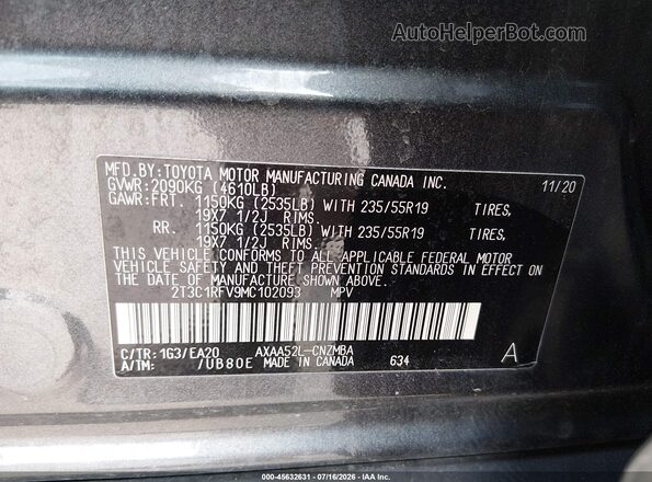 2T3C1RFV9MC102093 2021 TOYOTA RAV4 Gray Engine compartment view