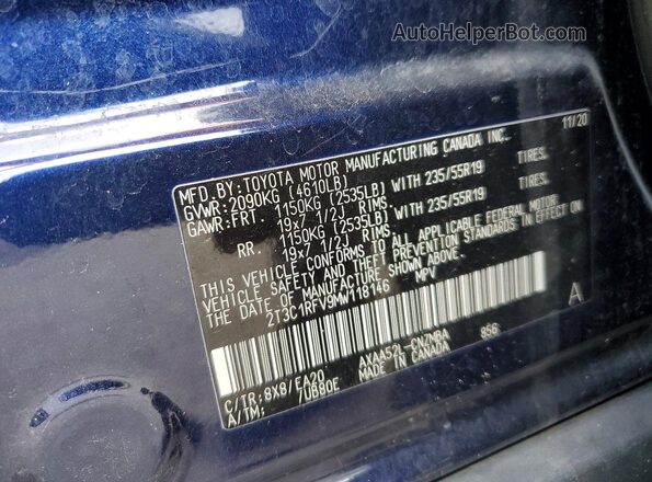 2T3C1RFV9MW118146 2021 TOYOTA RAV4 Blue VIN sticker view