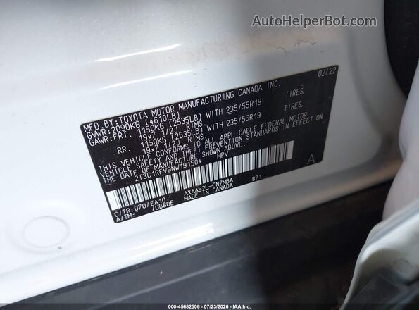 2T3C1RFV9NW191504 2022 TOYOTA RAV4 White ძრავის განყოფილების ხედი