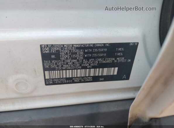 2T3C1RFVXKC011346 2019 TOYOTA RAV4 White Շարժիչի բաժամունքի տեսք