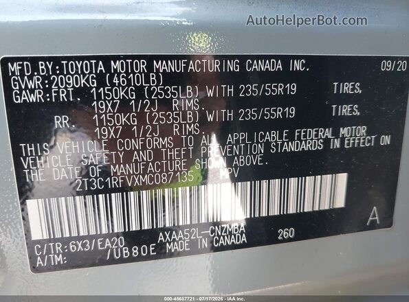 2T3C1RFVXMC087135 2021 TOYOTA RAV4 Зеленый Вид подкапотного пространства