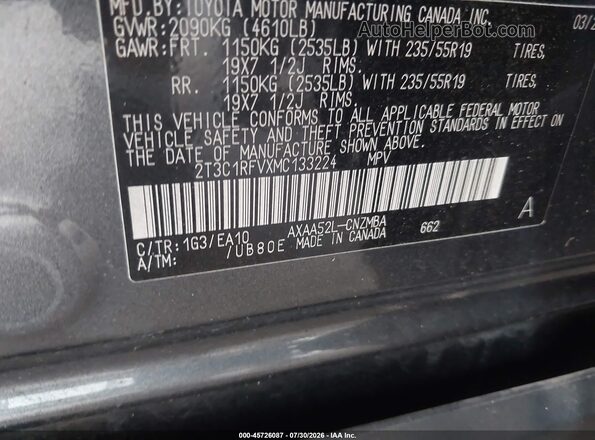 2T3C1RFVXMC133224 2021 TOYOTA RAV4 Gray Engine compartment view