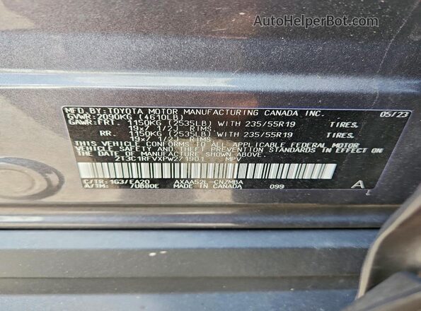 2T3C1RFVXPW271901 2023 TOYOTA RAV4 Серый Вид наклейки с VIN-кодом
