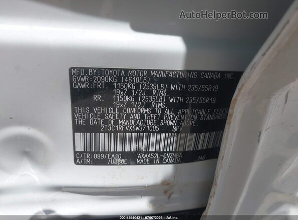 2T3C1RFVXSW371005 2025 TOYOTA RAV4 White Շարժիչի բաժամունքի տեսք