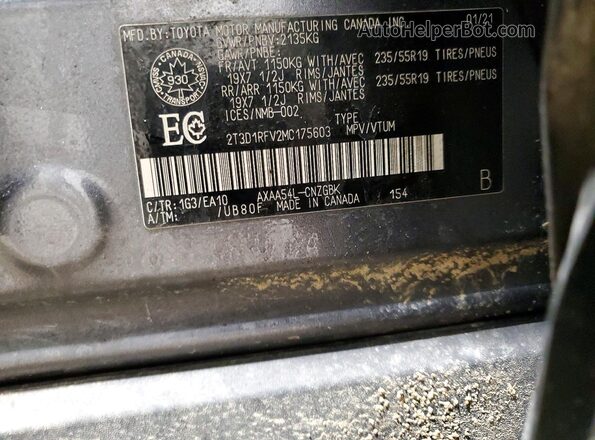 2T3D1RFV2MC175603 2021 TOYOTA RAV4 Charcoal Vista interior de 360 grados
