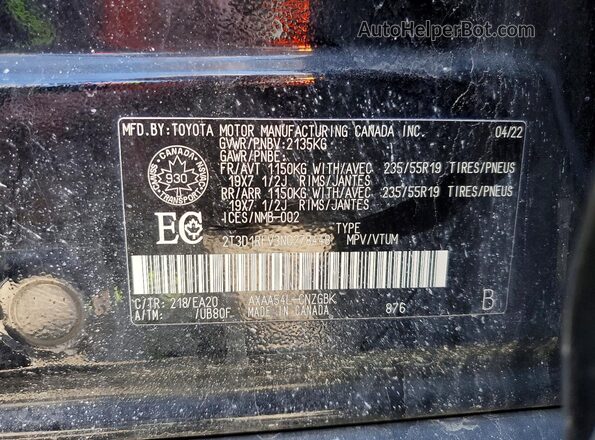 2T3D1RFV3NC278448 2022 TOYOTA RAV4 Black Vista del compartimento del motor