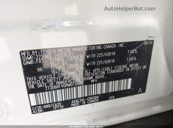 2T3D6RFV0RW073501 2024 TOYOTA RAV4 HYBRID White Engine compartment view
