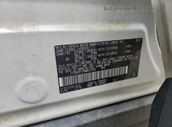 2T3D6RFV1MW022209 2021 TOYOTA RAV4 White VIN sticker view