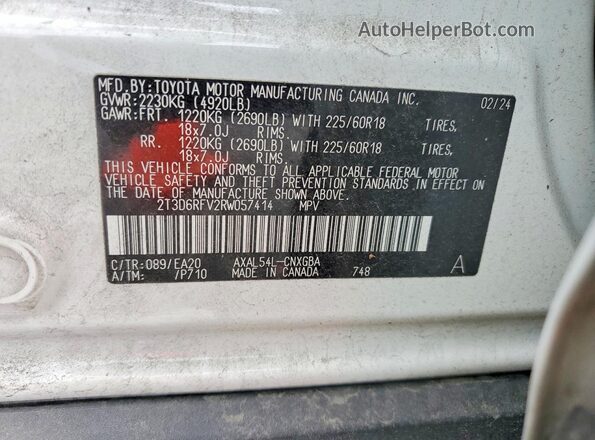 2T3D6RFV2RW057414 2024 TOYOTA RAV4 Белый Панорамный вид салона 360°