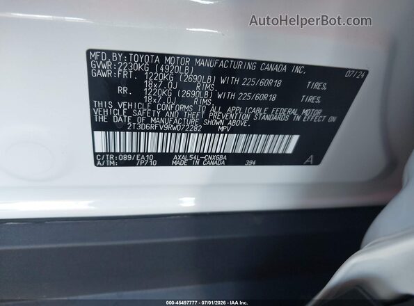 2T3D6RFV9RW072282 2024 TOYOTA RAV4 HYBRID White Շարժիչի բաժամունքի տեսք