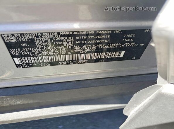 2T3D6RFVXMW026095 2021 TOYOTA RAV4 Gray VIN sticker view