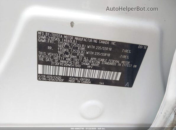2T3DFREV0HW541940 2017 TOYOTA RAV4 White Vista del compartimento del motor