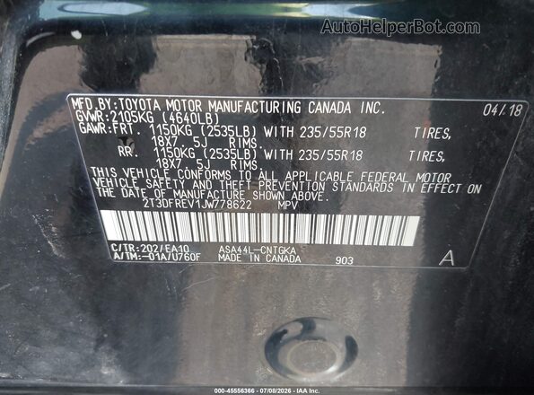 2T3DFREV1JW778622 2018 TOYOTA RAV4 Black Engine compartment view