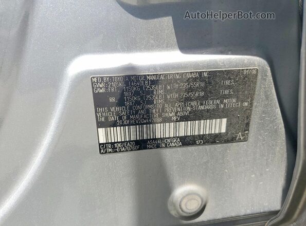 2T3DFREV2GW442888 2016 TOYOTA RAV4 Silver Vista de la etiqueta del VIN