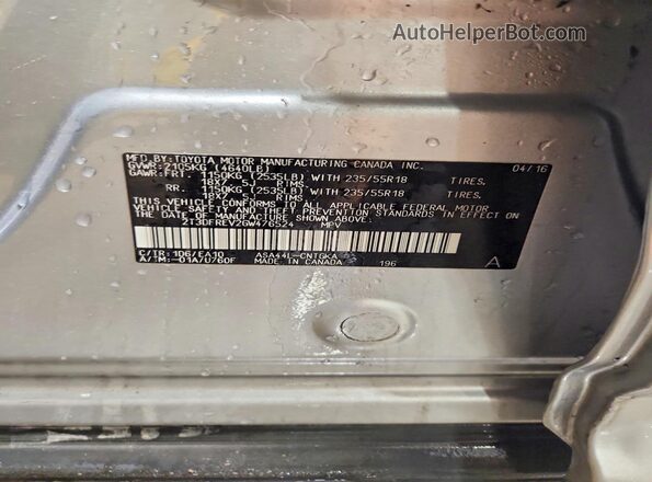 2T3DFREV2GW476524 2016 TOYOTA RAV4 Silver Vista de la etiqueta del VIN
