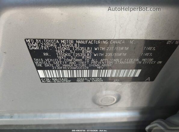 2T3DFREV3GW500328 2016 TOYOTA RAV4 Silver Engine compartment view