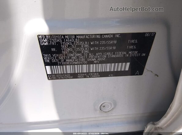 2T3DFREV3HW664700 2017 TOYOTA RAV4 White Widok komory silnika