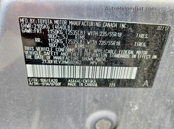 2T3DFREV3HW680962 2017 TOYOTA RAV4 Silver Widok naklejki z numerem VIN