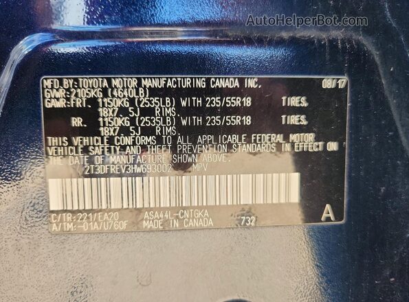 2T3DFREV3HW693002 2017 TOYOTA RAV4 Black Вид підкапотного простору
