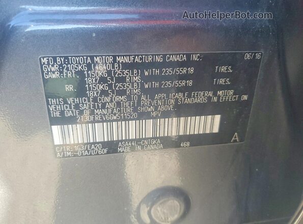 2T3DFREV6GW511520 2016 TOYOTA RAV4 Gray VIN sticker view
