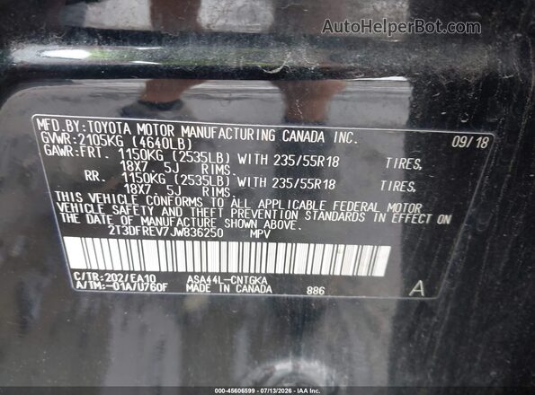 2T3DFREV7JW836250 2018 TOYOTA RAV4 Black Vista del compartimento del motor