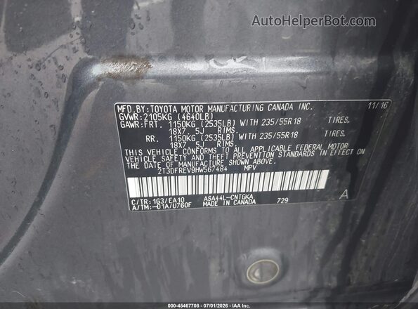 2T3DFREV9HW567484 2017 TOYOTA RAV4 Gray ძრავის განყოფილების ხედი