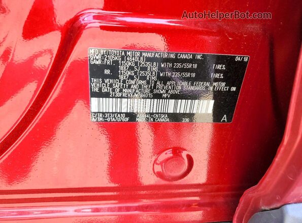 2T3DFREVXJW784015 2018 TOYOTA RAV4 Burgundy Widok naklejki z numerem VIN