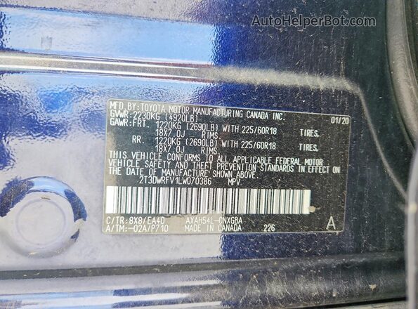 2T3DWRFV1LW070386 2020 TOYOTA RAV4 Blue Vista de la etiqueta del VIN