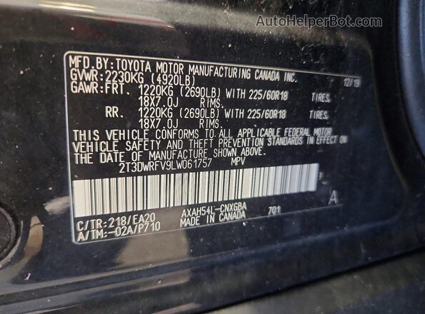 2T3DWRFV9LW061757 2020 TOYOTA RAV4 Black Widok naklejki z numerem VIN