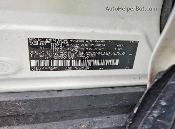 2T3E6RFV1RW050989 2024 TOYOTA RAV4 White Vista de la etiqueta del VIN
