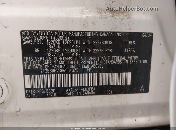 2T3E6RFV3RW064375 2024 TOYOTA RAV4 HYBRID White Engine compartment view