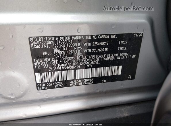 2T3E6RFV5MW006129 2021 TOYOTA RAV4 HYBRID Silver ძრავის განყოფილების ხედი