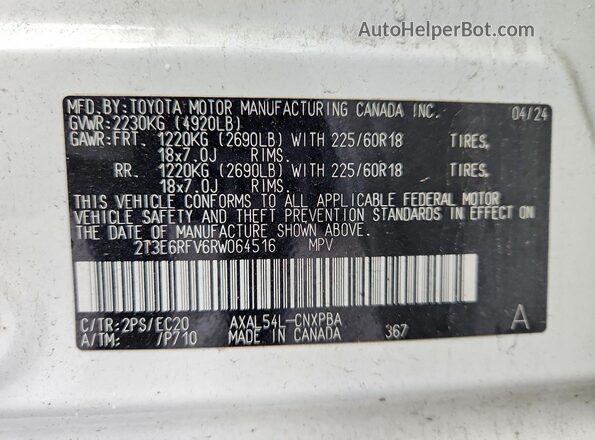 2T3E6RFV6RW064516 2024 TOYOTA RAV4 White ძრავის განყოფილების ხედი