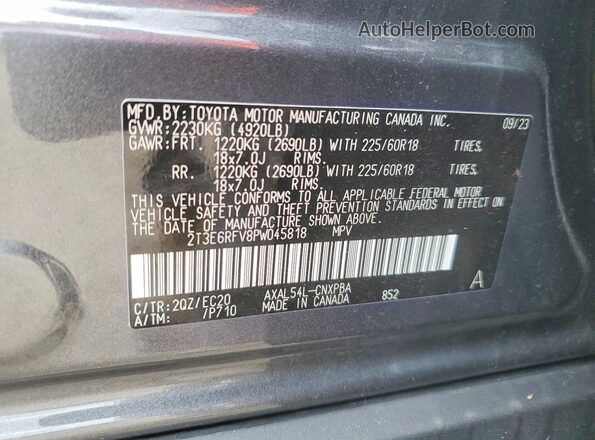2T3E6RFV8PW045818 2023 TOYOTA RAV4 Charcoal VIN sticker view