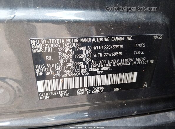 2T3E6RFV8RW049256 2024 TOYOTA RAV4 HYBRID Gray Vista del compartimento del motor