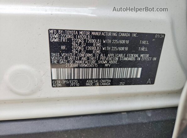 2T3E6RFV8RW056515 2024 TOYOTA RAV4 White Vista de la etiqueta del VIN