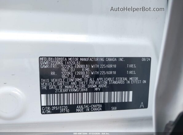 2T3E6RFVXRW073848 2024 TOYOTA RAV4 HYBRID White Շարժիչի բաժամունքի տեսք