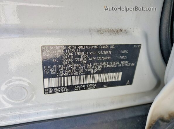2T3EWRFV3LW059524 2020 TOYOTA RAV4 White VIN sticker view