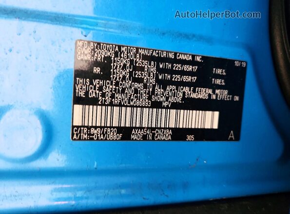 2T3F1RFV0LW086893 2020 TOYOTA RAV4 Blue Widok naklejki z numerem VIN