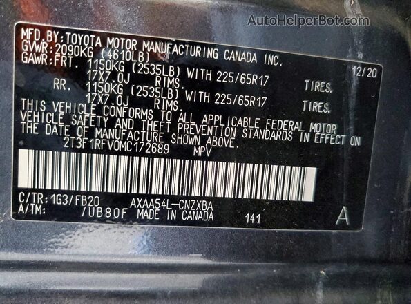 2T3F1RFV0MC172689 2021 TOYOTA RAV4 Gray ძრავის განყოფილების ხედი