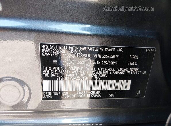 2T3F1RFV0MC250436 2021 TOYOTA RAV4 Gray Engine compartment view