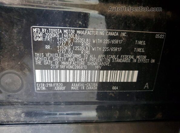 2T3F1RFV0NC286810 2022 TOYOTA RAV4 Black VIN კოდის სტიკერის ხედი