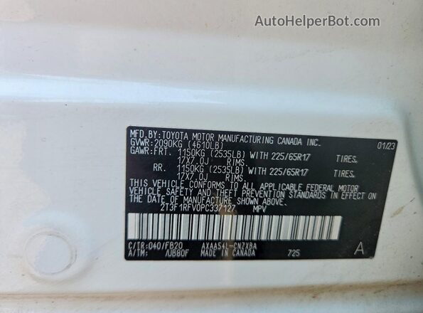 2T3F1RFV0PC337127 2023 TOYOTA RAV4 White VIN კოდის სტიკერის ხედი